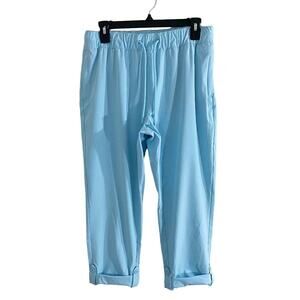 Huk Aqua Blue Cropped Pants Women's Size Medium EUC Elastic Waist Lightweight